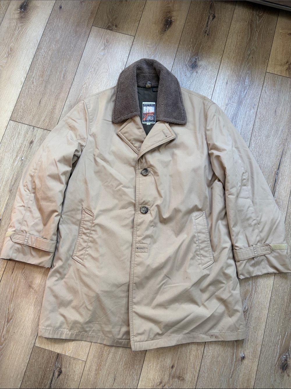 Vintage Mighty Mac Coat Mens Large 44 Out O Gloucester Beige Sherpa Lined Jacket